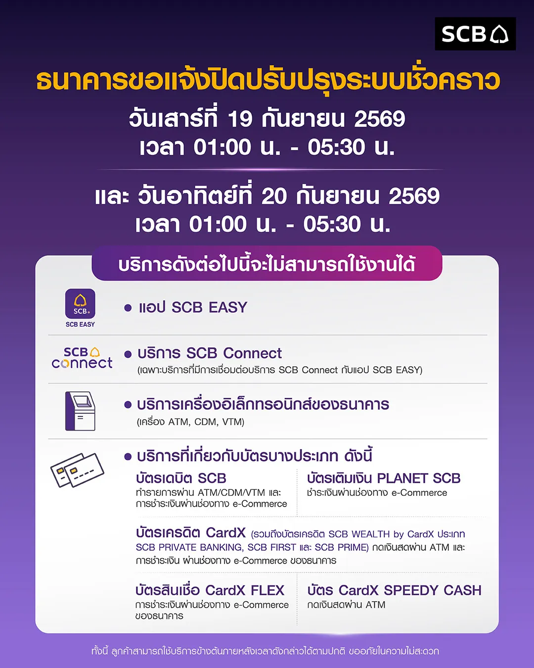 ธนาคารขอแจ้งปิดปรับปรุงระบบชั่วคราว